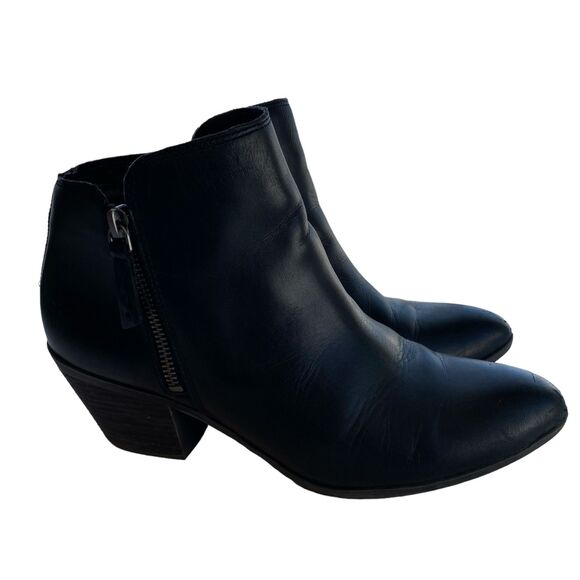 Frye Shoes - FRYE JUDITH Black Double Zip Leather Stacked Heel Ankle Boots Booties Size 9.5